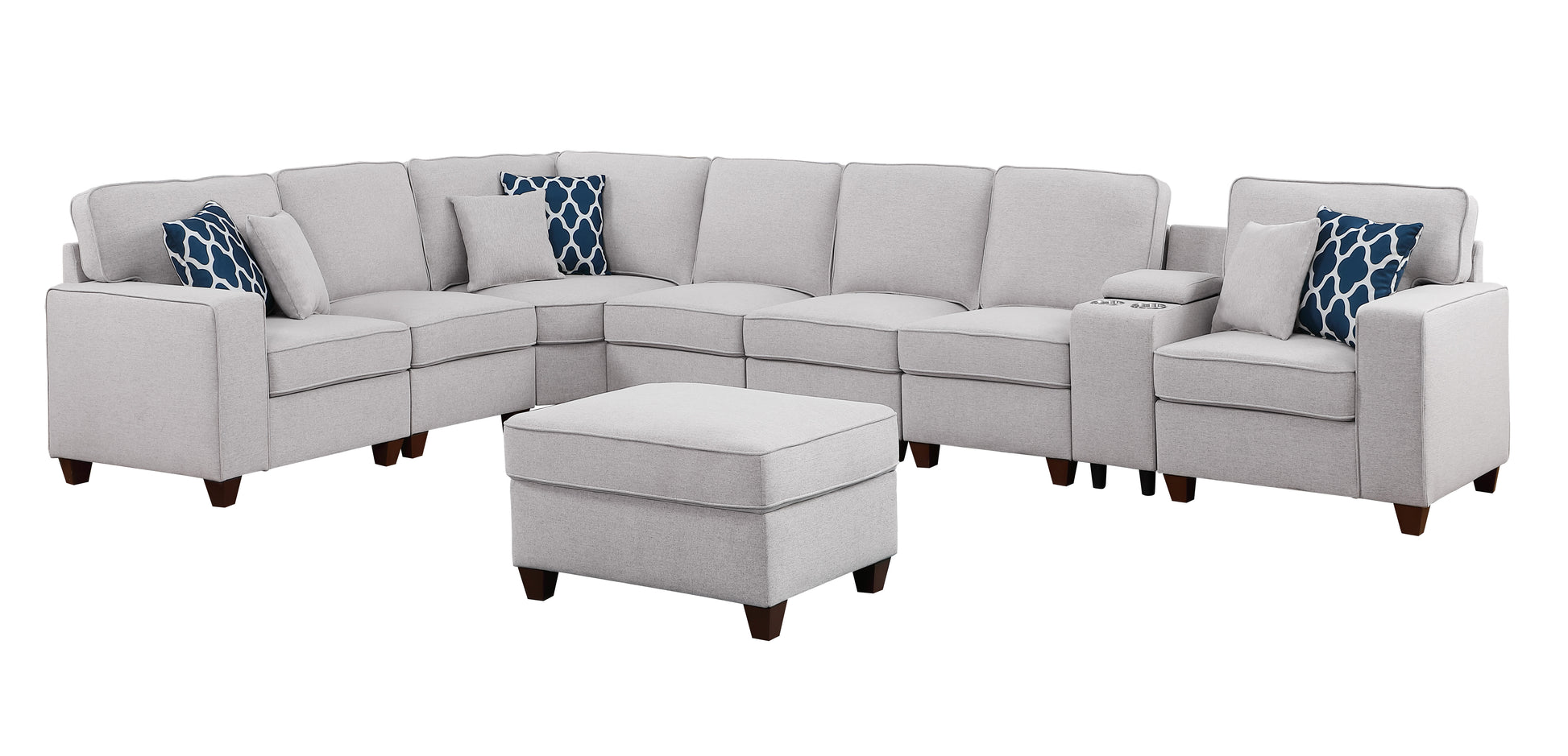 Jessica Sectional Sofa With Ottoman Light Gray Foam Linen