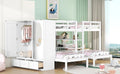 Full Over Twin Twin Bunk Bed With Shelves, Wardrobe And Mirror, White White Solid Wood Mdf