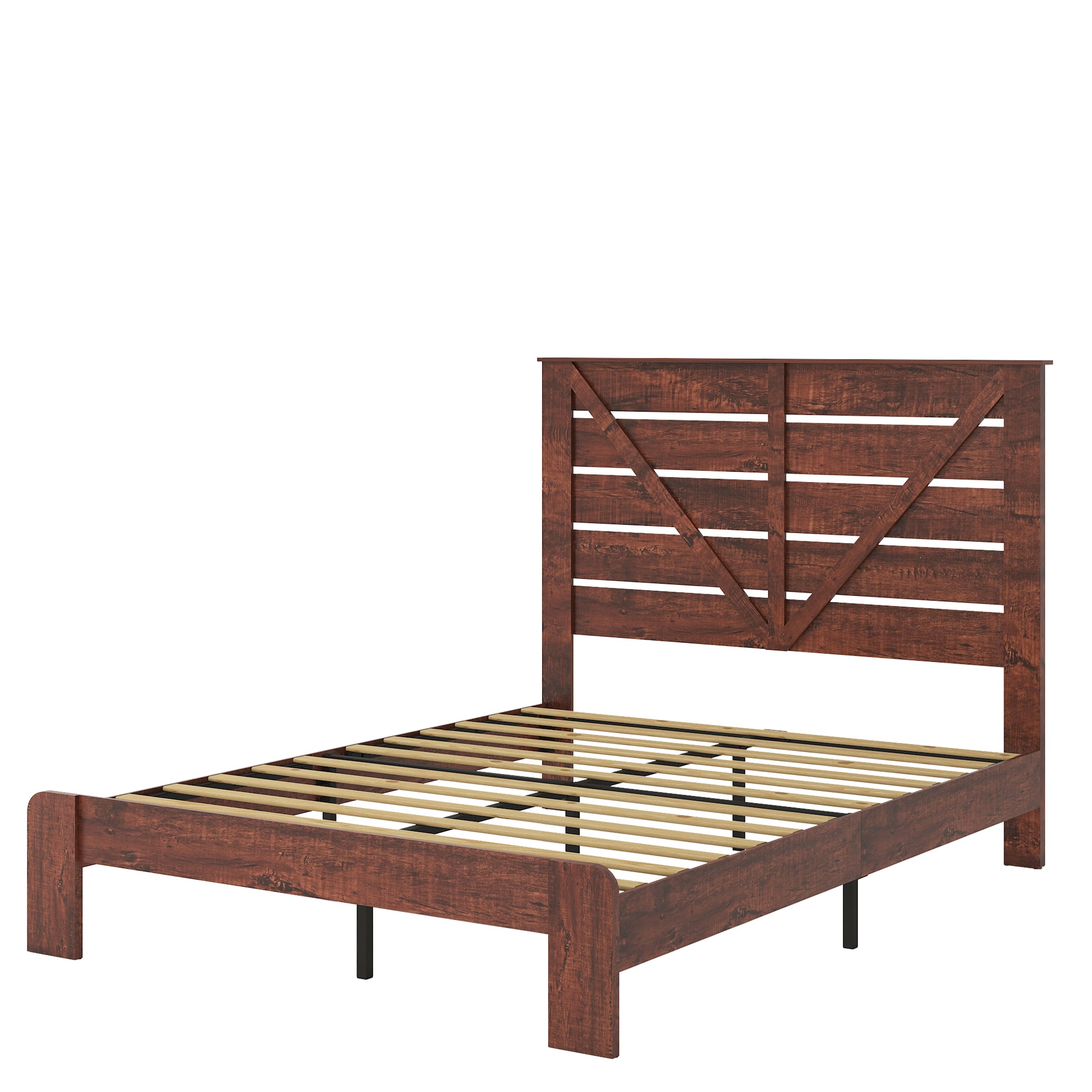 Full Bed Frame Headboardwood Platform Bed Framenoise Free,No Box Spring Needed And Easy Assembly Tool,Large Under Bed Storage, Vintage Brown Box Spring Not Required Full Dark Brown Wood Brown Bedroom Bed Frame Metal & Wood