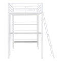 Twin Size Loft Metal Bed With 3 Layers Of Shelves And Desk, Stylish Metal Frame Bed With Whiteboard, White White Metal