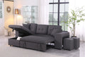 Daniel Upholstered Reversible Sectional With Pull Out Seat Dark Gray Foam Linen