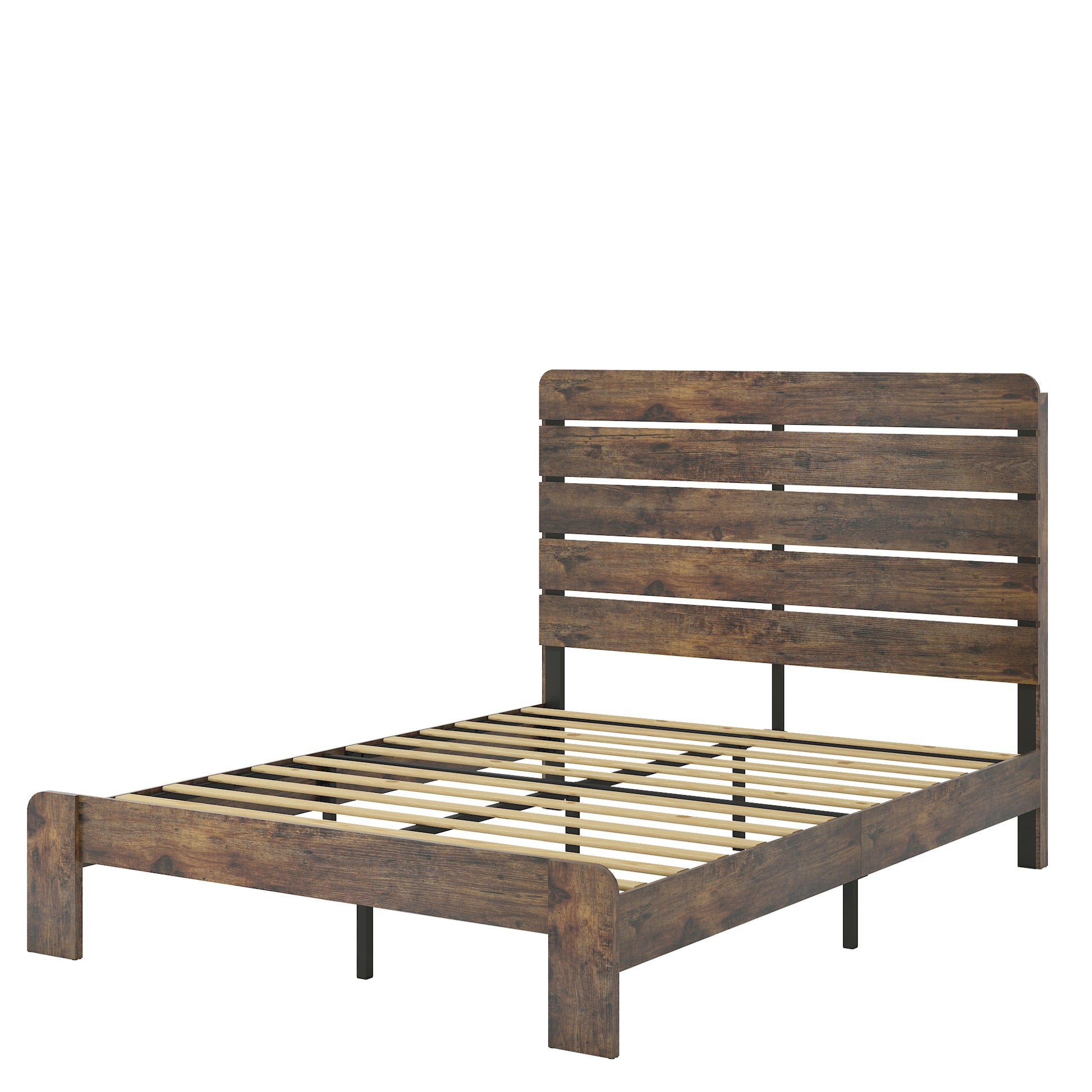 Bed Frame King Size, Wood Platform Bed Framenoise Free,No Box Spring Needed And Easy Assembly Tool,Large Under Bed Storage,Dark Brown Box Spring Not Required King Dark Brown Brown Wood Bedroom Bed Frame Metal & Wood