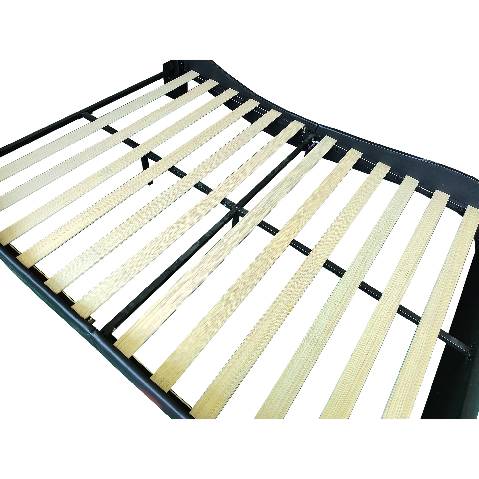 Faux Leather Upholstered Platform Bed Frame With Led Lighting, Bluetooth Connection To Play Music Control, Backrest Vibration Massage, Curve Design, Wood Slat Support, One Carton Package, Queen Queen Black Mdf