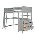 Twin Size Loft Bed With Drawers And Desk, Wooden Loft Bed With Shelves Gray Old Sku: Lt001530Aae Gray Solid Wood