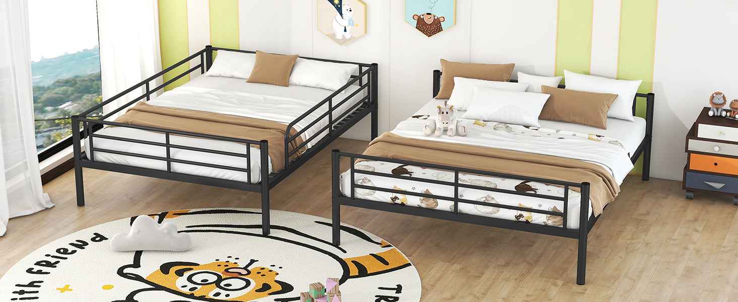 Full Xl Over Queen Metal Bunk Bed, Black Black Iron
