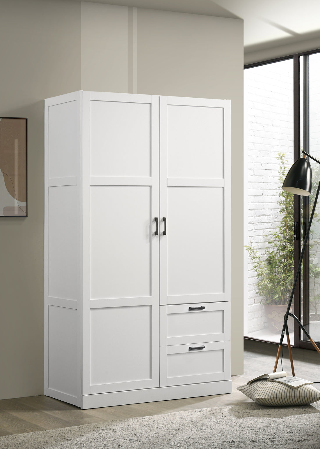 Aubree 40" White Wardrobe Cabinet Armoire With 2 Drawers And Hanging Rod White Wood