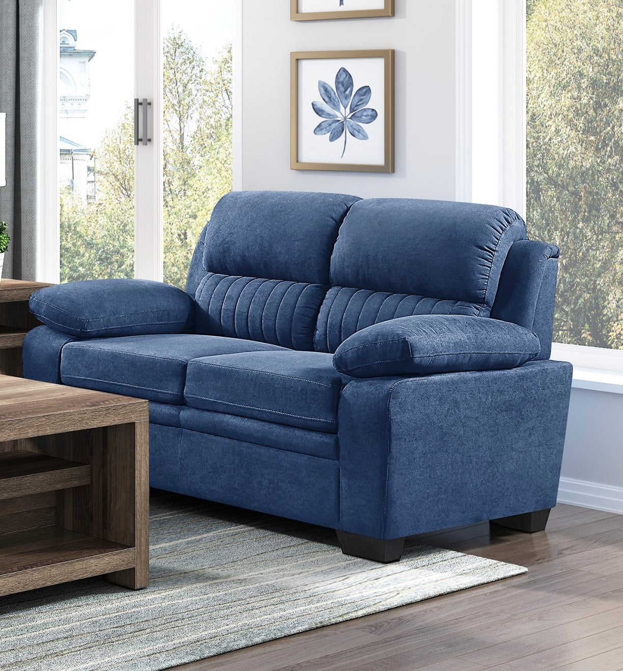 Comfortable Plush Seating Loveseat 1Pc Modern Blue Textured Fabric Channel Tufting Solid Wood Frame Living Room Furniture Blue Wood Primary Living Space Contemporary Pillow Top Arms Solid Wood