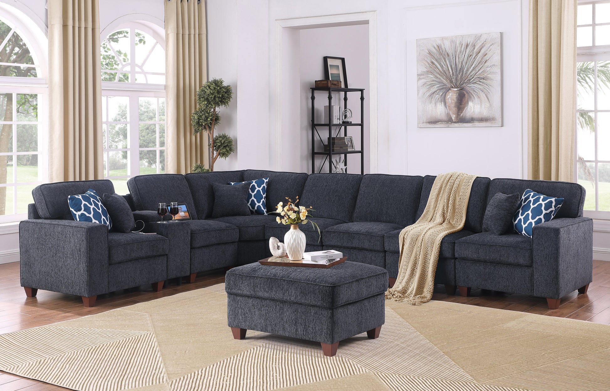 Lily Sectional Sofa With Ottoman Black Foam Chenille