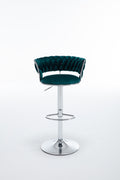 Set Of 2 Bar Stools,With Chrome Footrest And Base Swivel Height Adjustable Mechanical Lifting Velvet Bar Stool Green Black Foam Fabric