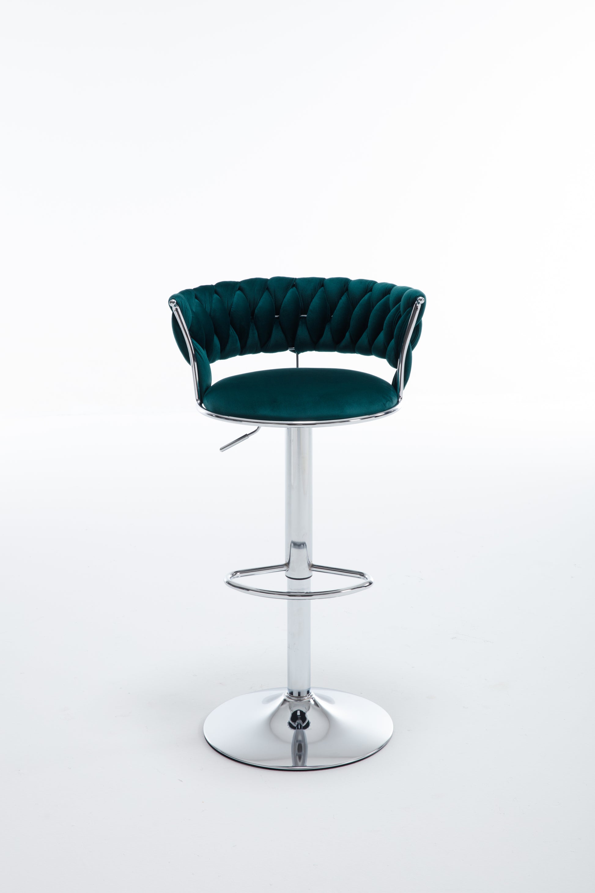 Set Of 2 Bar Stools,With Chrome Footrest And Base Swivel Height Adjustable Mechanical Lifting Velvet Bar Stool Green Black Foam Fabric