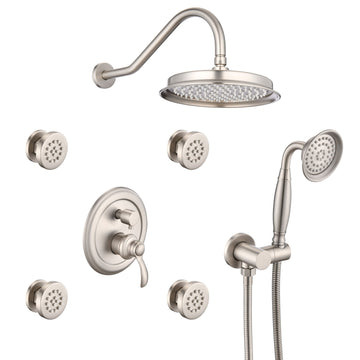 Single Handle 4 Spray Patterns Bathroom Rain Shower Faucet With Body Jet Handshower In Brushed Nickel Valve Included Brushed Nickel Brass