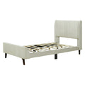 Twin Size Upholstered Platform Bed, Velvet, Beige Beige Upholstered