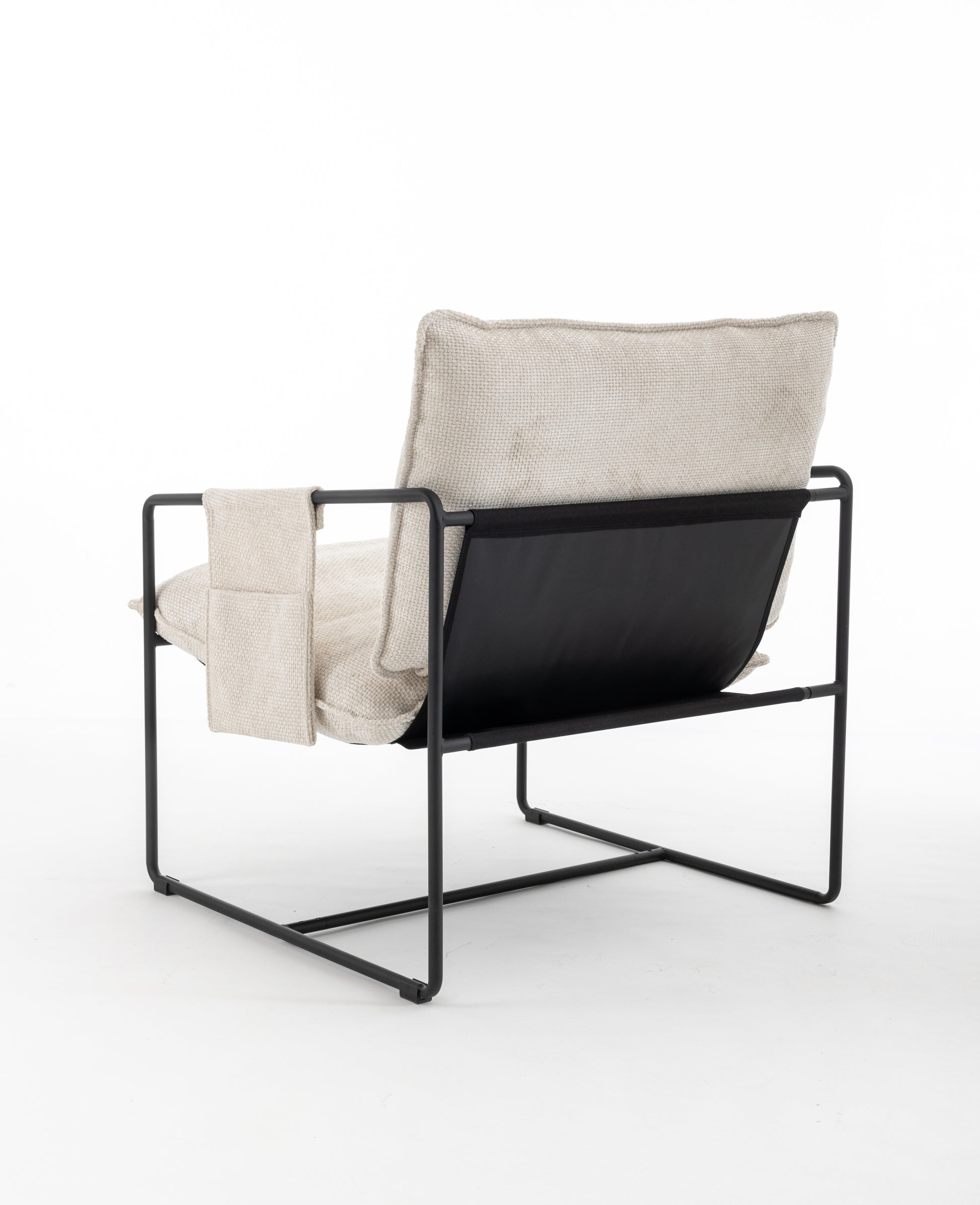 2 Chairs In 1 Box, Upholstered Hanging Armchair With Arm Pocket Metal Frame, Crushed Foam Cushions And Skin Friendly Braid For Living Room And Bedroom. Beige Color Beige Metal
