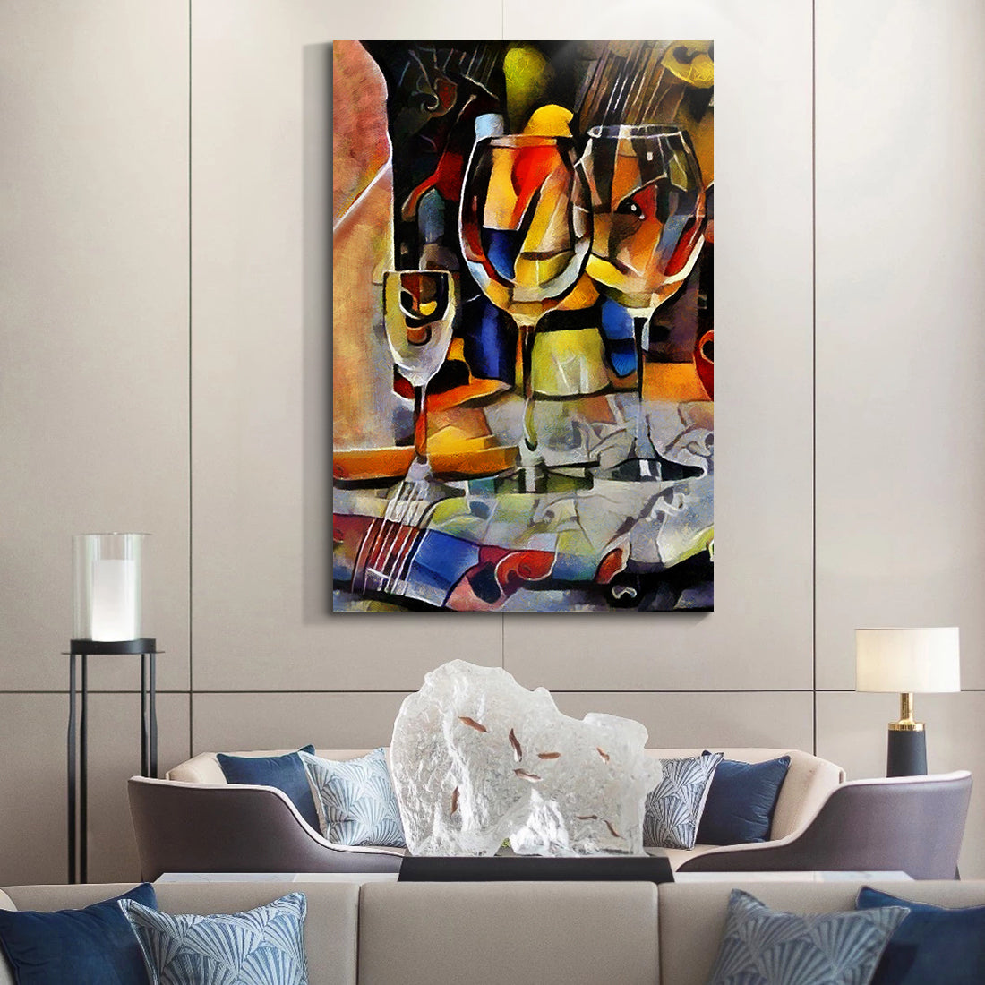 Framed Canvas Wall Art Decor Abstract Style Painting,Wine Bottle With Glasses On Bar Painting Decoration For Bar, Restrant, Kitchen, Dining Room, Office Living Room, Bedroom Decor Ready To Hang Rectangle Framed Multicolor Oversized 41In Canvas