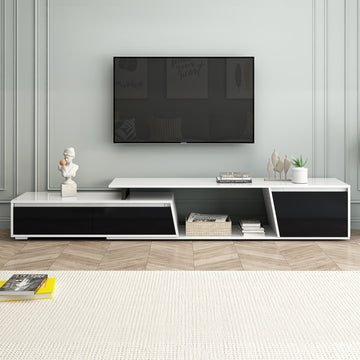 Modern, Minimalist Rectangle Extendable Tv Stand, Tv Cabinet With 2 Drawers And 1 Cabinet For Living Room, Up To 100'' White 90 Inches Or Larger Particle Board