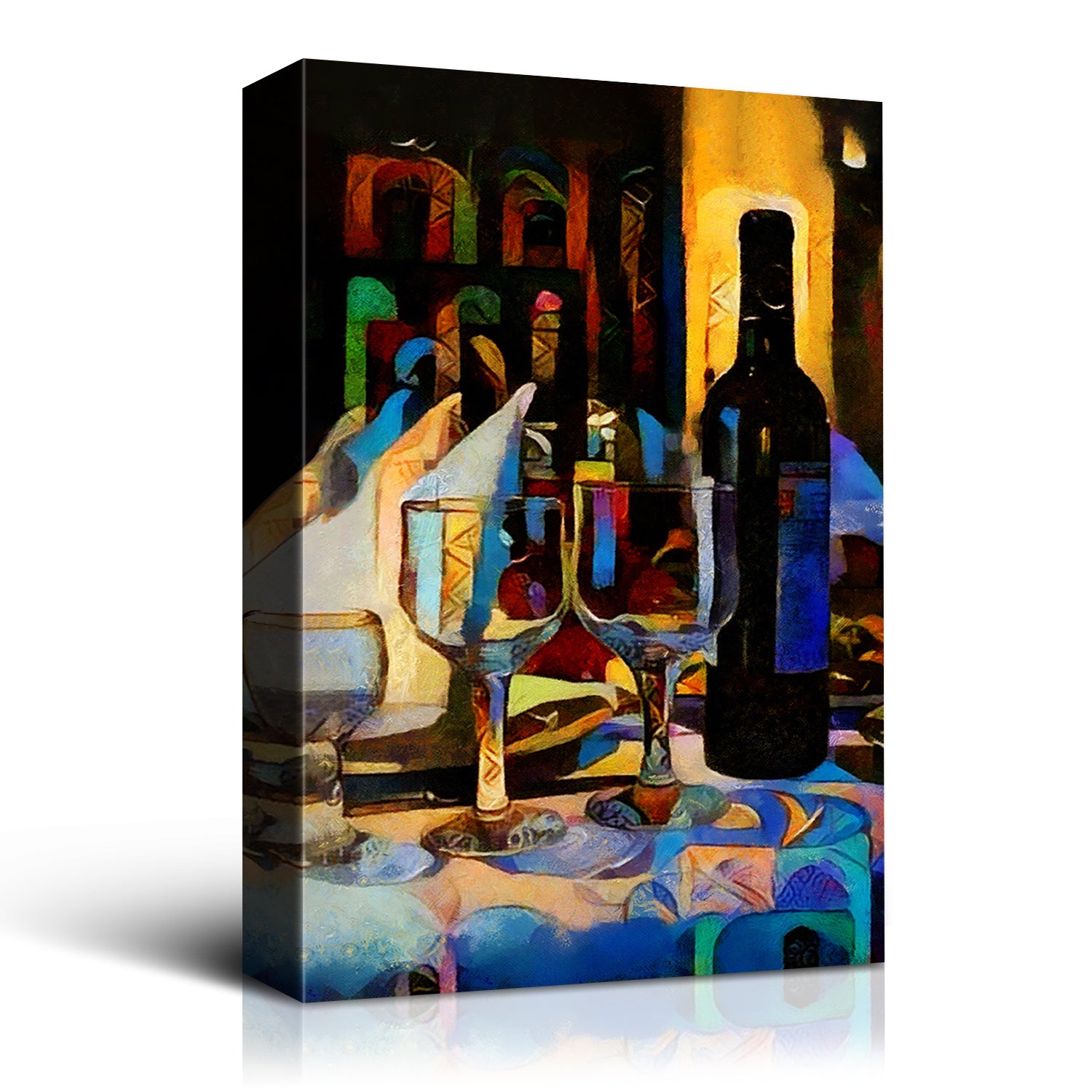 Framed Canvas Wall Art Decor Abstract Style Painting,Wine Bottle With Glasses On Bar Painting Decoration For Bar, Restrant, Kitchen, Dining Room, Office Living Room, Bedroom Decor Ready To Hang Rectangle Framed Multicolor Oversized 41In Canvas