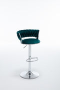 Set Of 2 Bar Stools,With Chrome Footrest And Base Swivel Height Adjustable Mechanical Lifting Velvet Bar Stool Green Black Foam Fabric