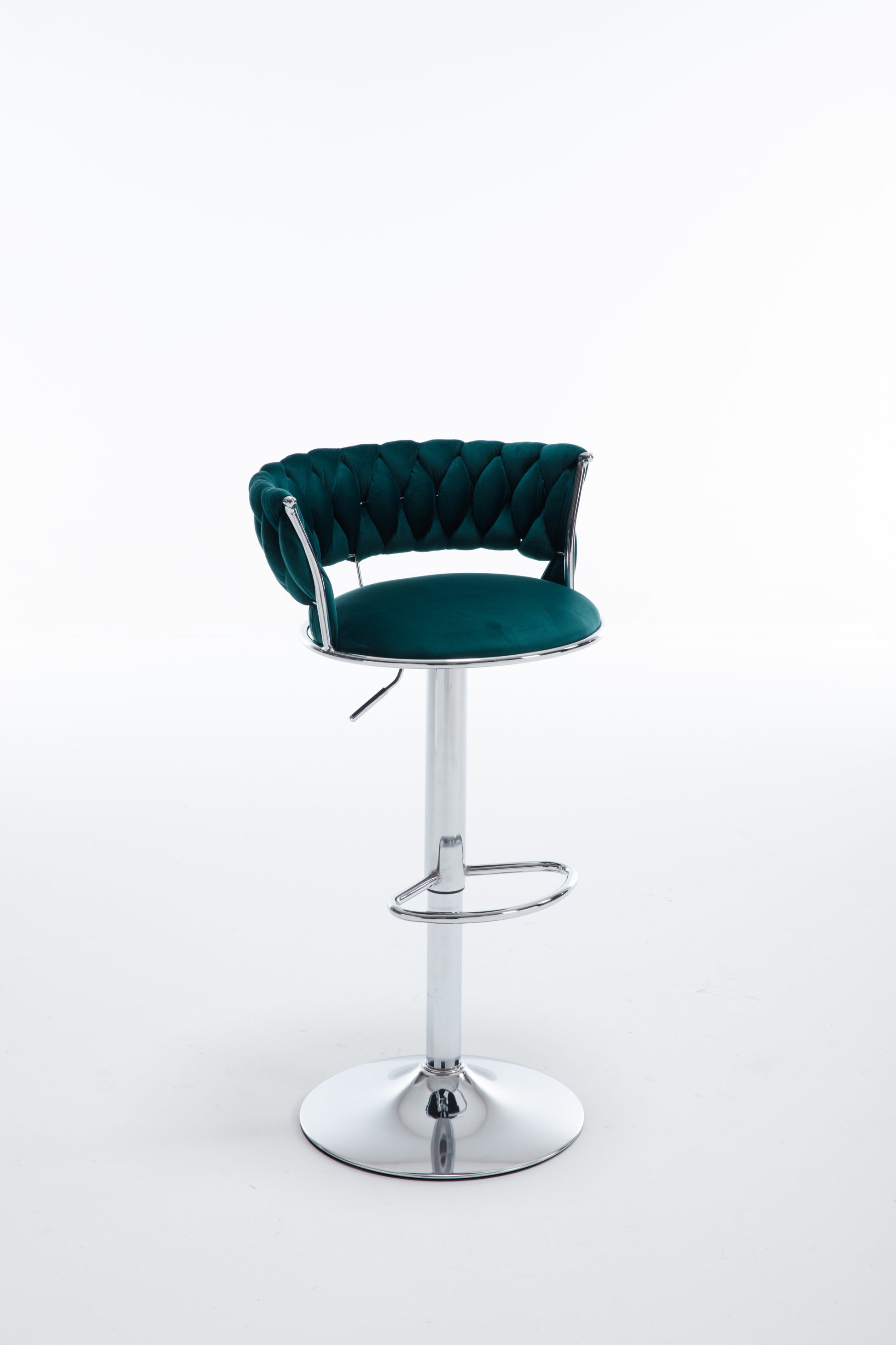 Set Of 2 Bar Stools,With Chrome Footrest And Base Swivel Height Adjustable Mechanical Lifting Velvet Bar Stool Green Black Foam Fabric