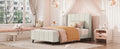 Twin Size Upholstered Platform Bed, Velvet, Beige Beige Upholstered