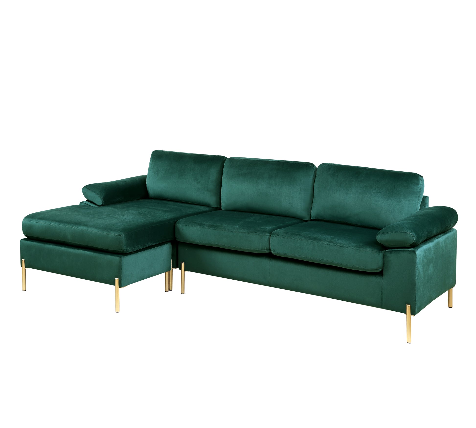 Shannon Velvet Sectional Sofa With Chaise Green Foam Velvet