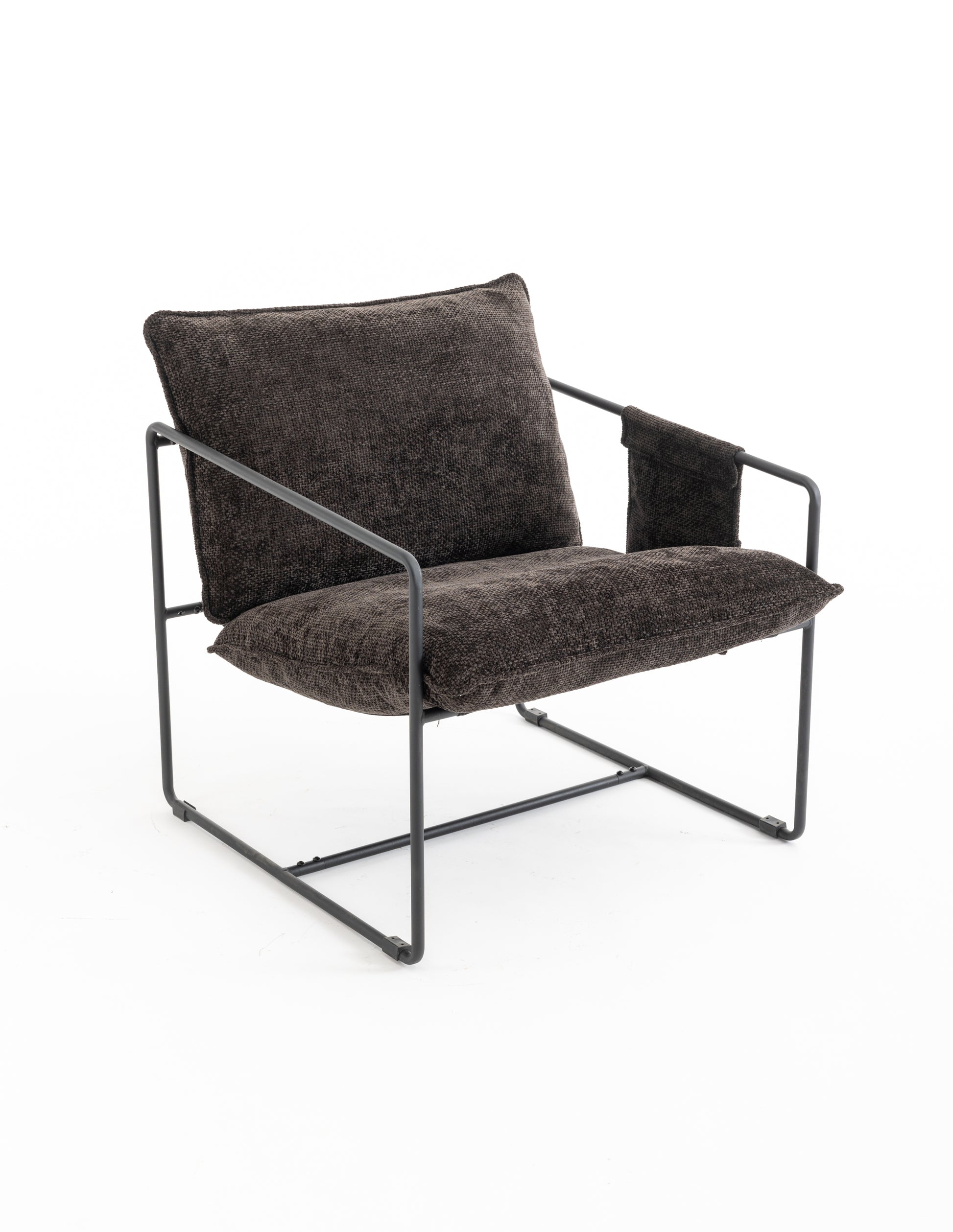 2 Chairs In 1 Box, Upholstered Hanging Armchair With Arm Pocket Metal Frame, Crushed Foam Cushions And Skin Friendly Braid For Living Room And Bedroom. Dark Gray Dark Grey Metal