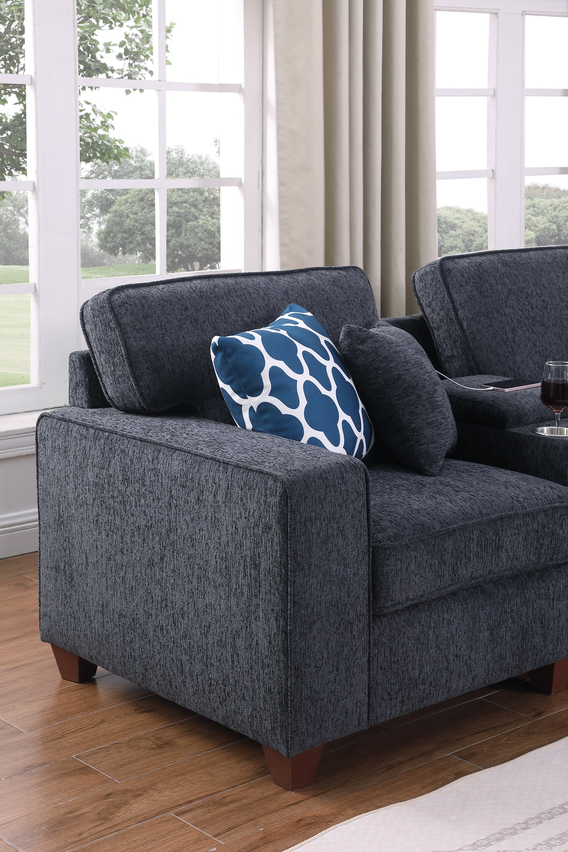 Gina Sectional Sofa With Ottoman Black Foam Chenille