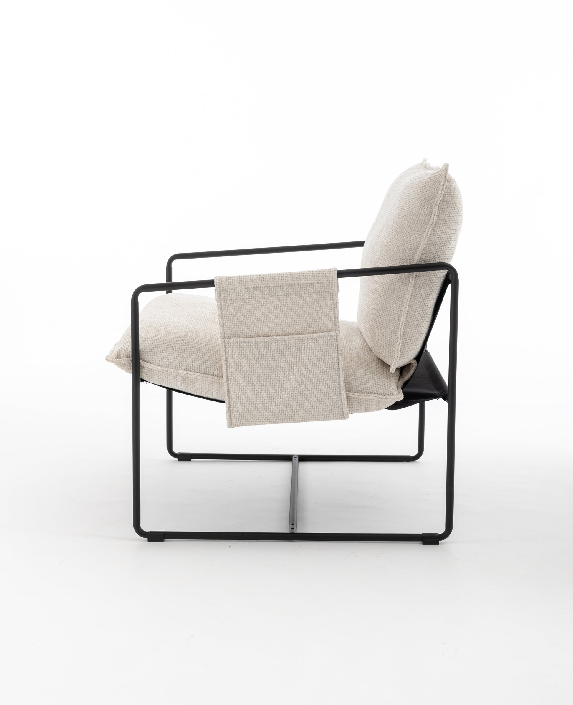 2 Chairs In 1 Box, Upholstered Hanging Armchair With Arm Pocket Metal Frame, Crushed Foam Cushions And Skin Friendly Braid For Living Room And Bedroom. Beige Color Beige Metal