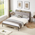 Bed Frame With Charging Station Queen Size,Grey, 87.8'' L X 61.8'' W X 39.2'' H. Queen Grey Particle Board