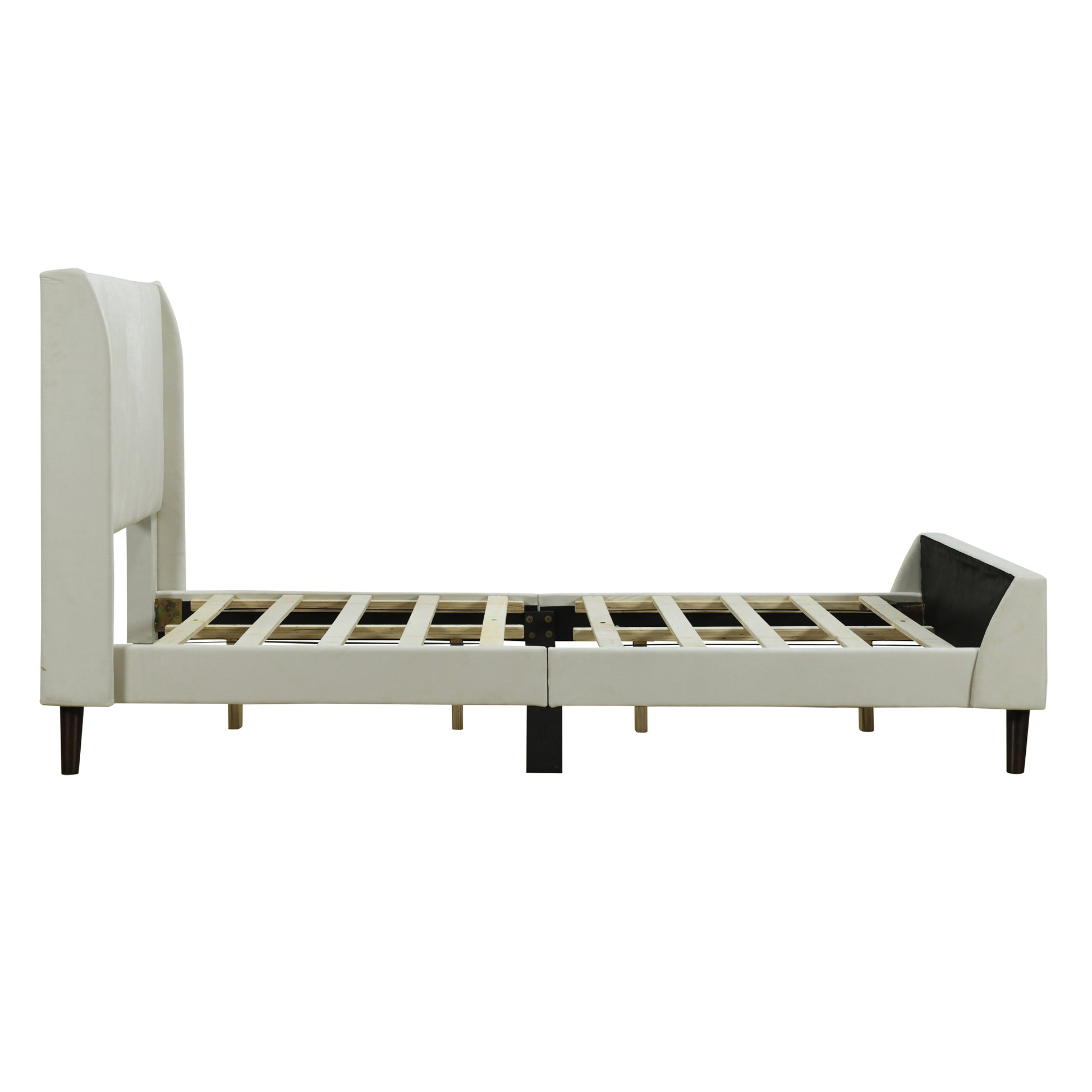 Twin Size Upholstered Platform Bed, Velvet, Beige Beige Upholstered