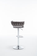Set Of 2 Bar Stools,With Chrome Footrest And Base Swivel Height Adjustable Mechanical Lifting Velvet Bar Stool Grey Gray Foam Fabric