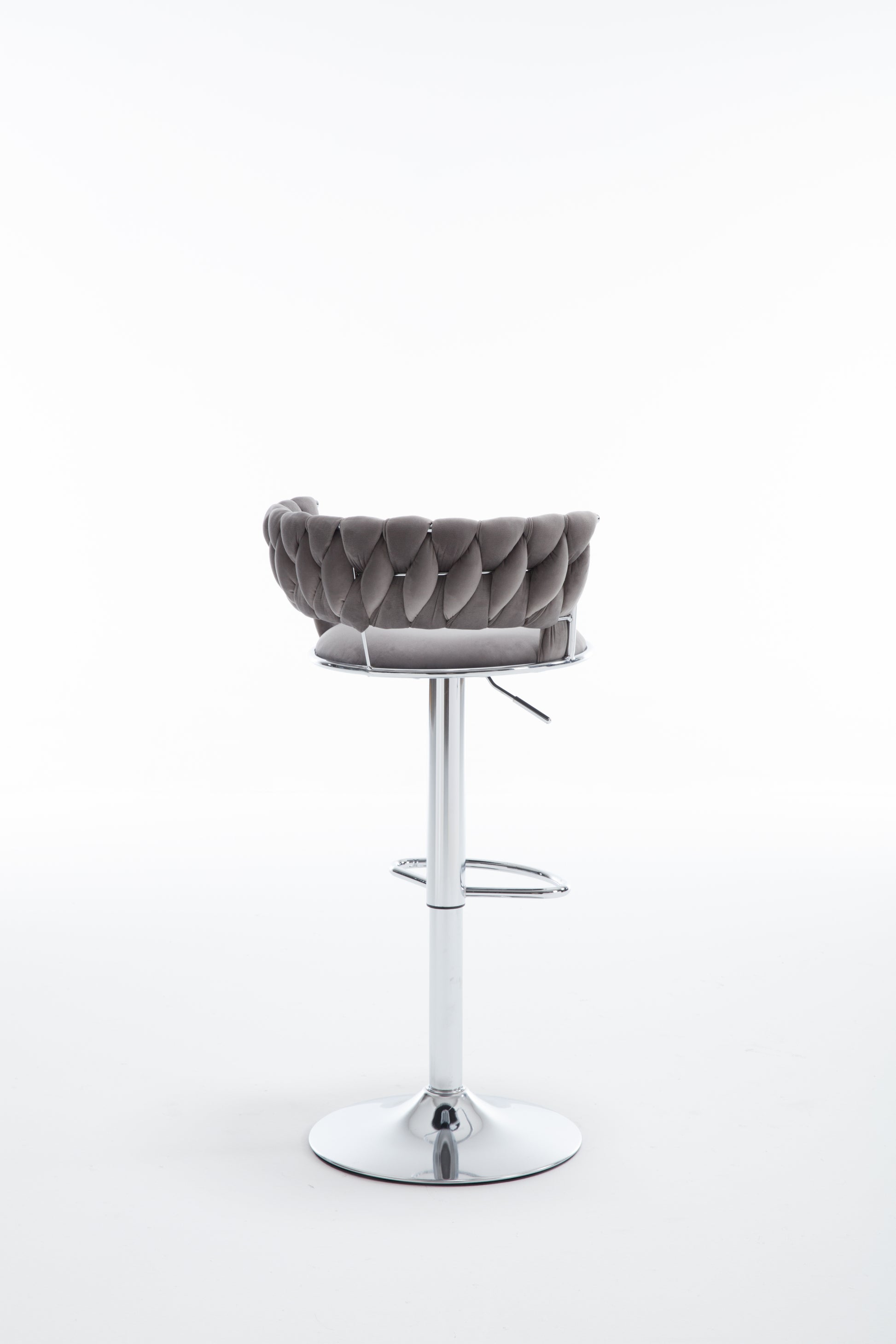 Set Of 2 Bar Stools,With Chrome Footrest And Base Swivel Height Adjustable Mechanical Lifting Velvet Bar Stool Grey Gray Foam Fabric