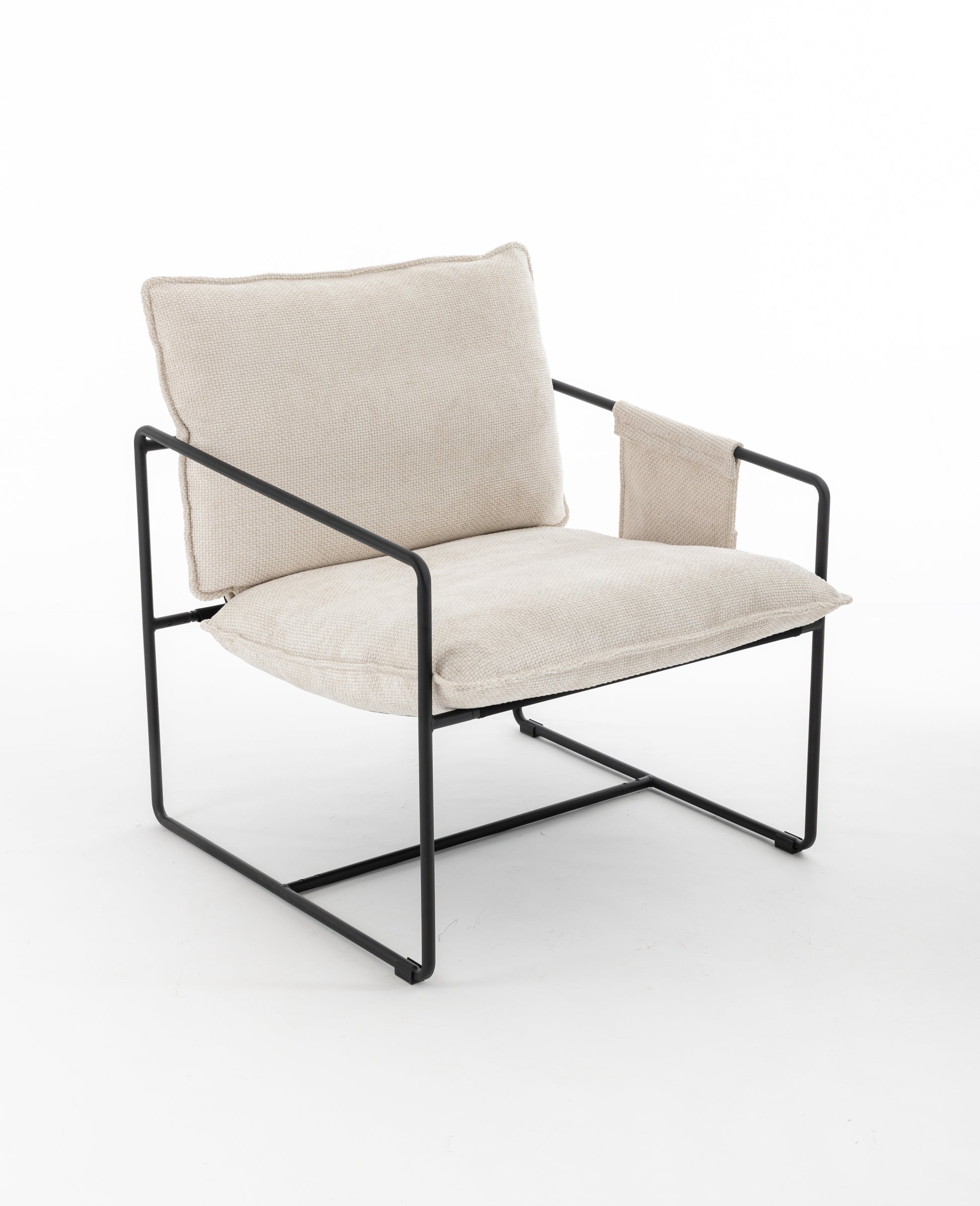 2 Chairs In 1 Box, Upholstered Hanging Armchair With Arm Pocket Metal Frame, Crushed Foam Cushions And Skin Friendly Braid For Living Room And Bedroom. Beige Color Beige Metal