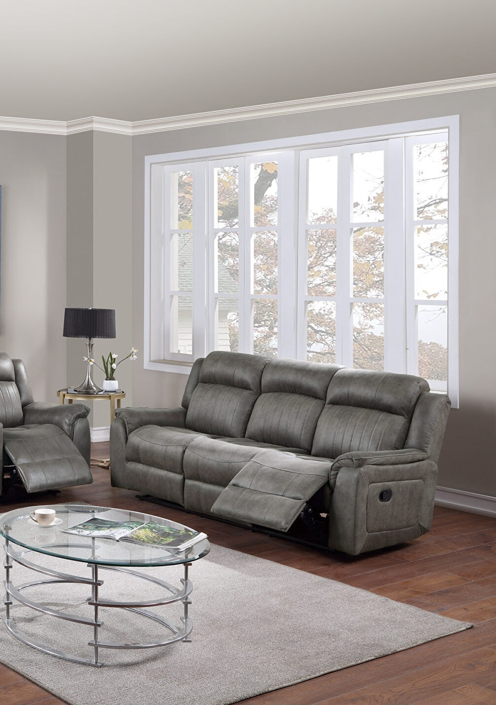 Contemporary Manual Motion Sofa 1Pc Couch Living Room Furniture Slate Blue Blue Grey Faux Leather Metal Primary Living Space Cushion Back Contemporary Pillow Top Arms Faux Leather 3 Seat