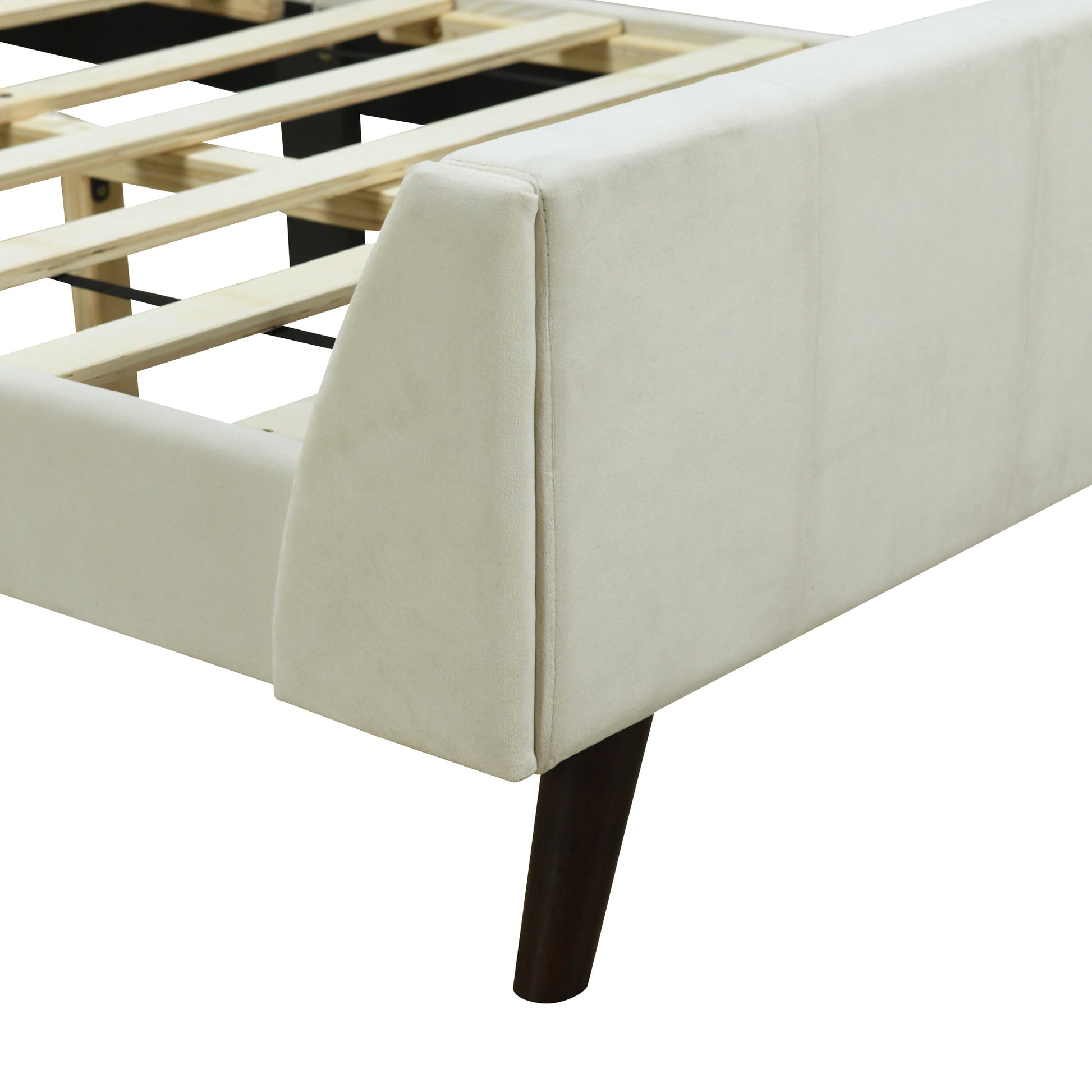 Twin Size Upholstered Platform Bed, Velvet, Beige Beige Upholstered