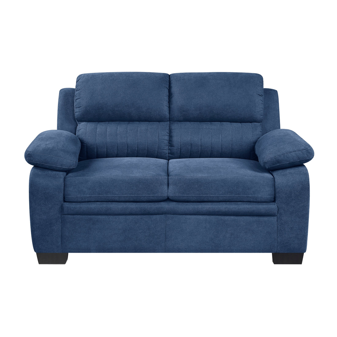 Comfortable Plush Seating Loveseat 1Pc Modern Blue Textured Fabric Channel Tufting Solid Wood Frame Living Room Furniture Blue Wood Primary Living Space Contemporary Pillow Top Arms Solid Wood