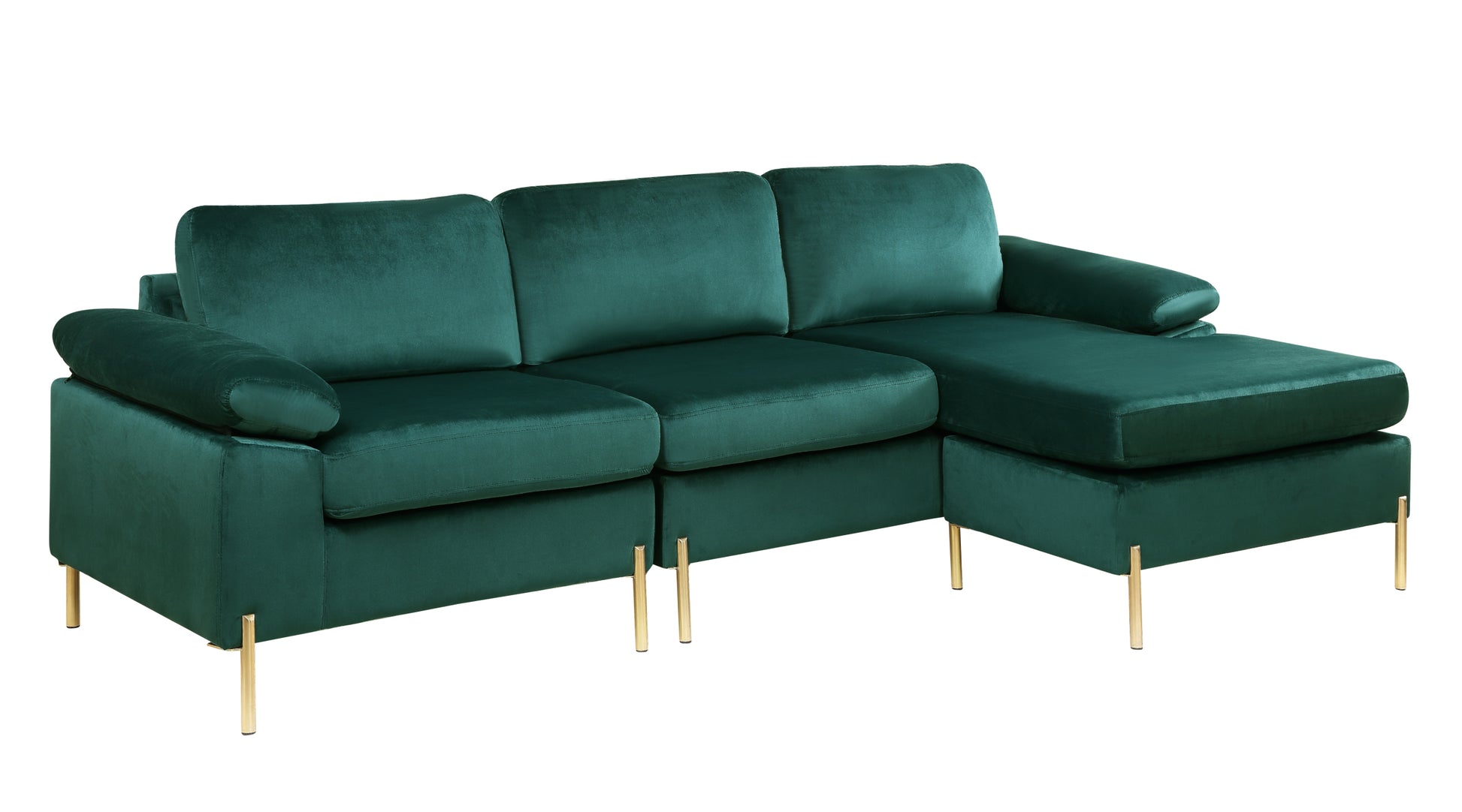 Shannon Velvet Sectional Sofa With Chaise Green Foam Velvet