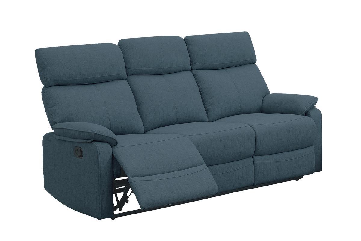 Dark Blue Burlap Fabric Recliner Motion Sofa 1Pc Couch Manual Motion Sofa Living Room Furniture Dark Blue Metal Primary Living Space Cushion Back Contemporary,Modern Pillow Top Arms Fabric 3 Seat