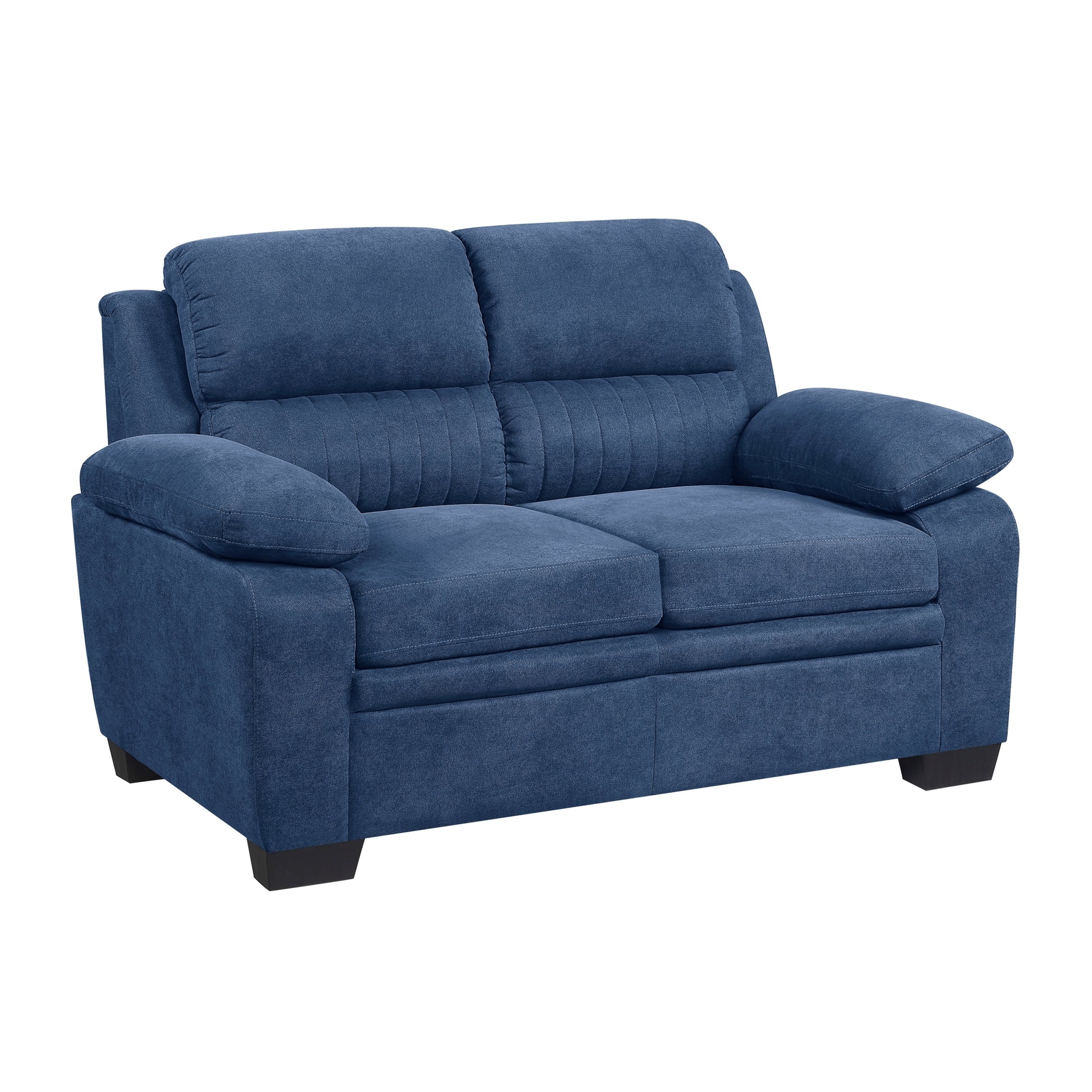 Comfortable Plush Seating Loveseat 1Pc Modern Blue Textured Fabric Channel Tufting Solid Wood Frame Living Room Furniture Blue Wood Primary Living Space Contemporary Pillow Top Arms Solid Wood