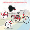 Adult Tricycle Trikes,3 Wheel Bikes,24 Inch Wheels Cruiser Bicycles With Large Shopping Basket For Women And Men Red Steel