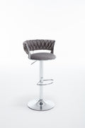 Set Of 2 Bar Stools,With Chrome Footrest And Base Swivel Height Adjustable Mechanical Lifting Velvet Bar Stool Grey Gray Foam Fabric