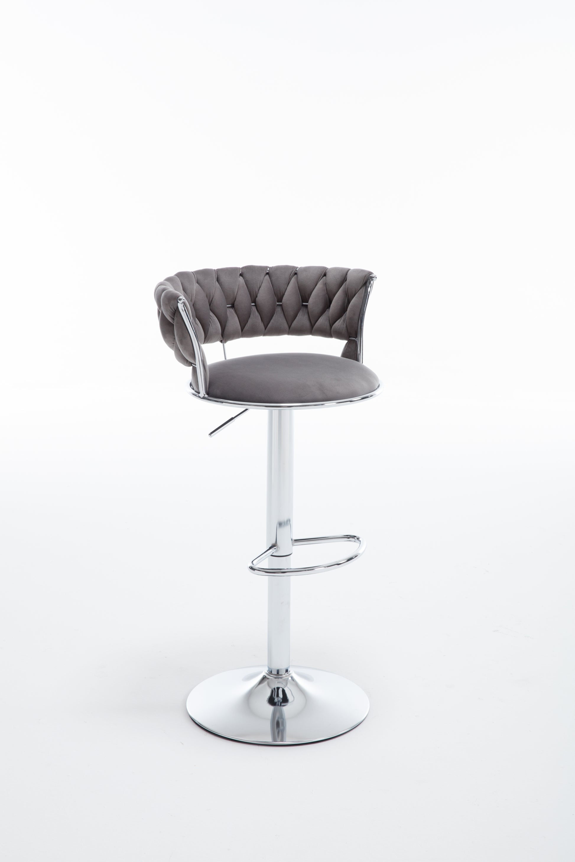 Set Of 2 Bar Stools,With Chrome Footrest And Base Swivel Height Adjustable Mechanical Lifting Velvet Bar Stool Grey Gray Foam Fabric