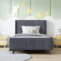 Twin Size Upholstered Platform Bed, Velvet, Gray Gray Upholstered