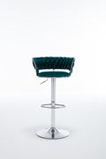 Set Of 2 Bar Stools,With Chrome Footrest And Base Swivel Height Adjustable Mechanical Lifting Velvet Bar Stool Green Black Foam Fabric