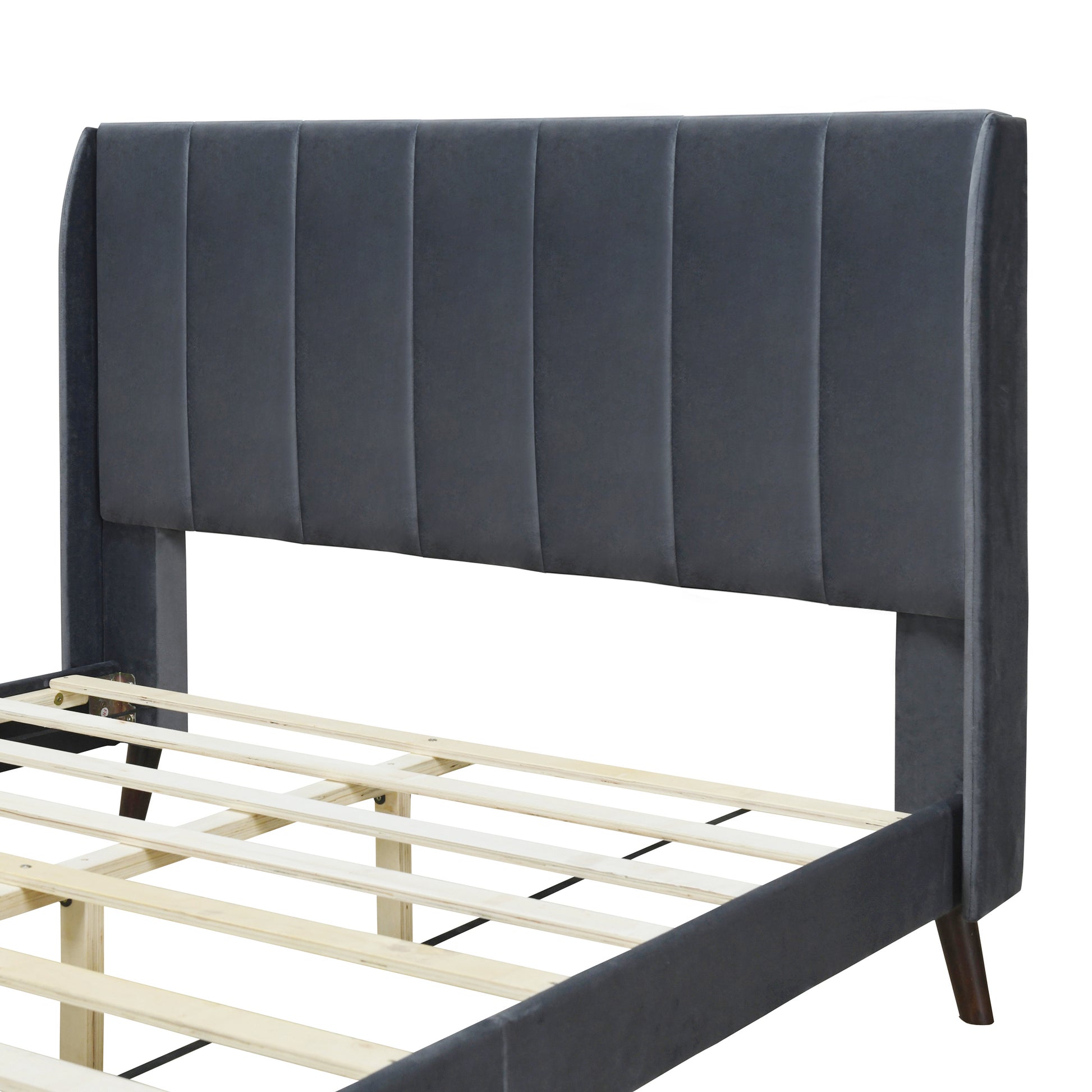 Full Size Upholstered Platform Bed, Velvet, Gray Gray Upholstered
