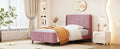 Twin Size Upholstered Platform Bed, Velvet, Pink Pink Upholstered