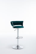 Set Of 2 Bar Stools,With Chrome Footrest And Base Swivel Height Adjustable Mechanical Lifting Velvet Bar Stool Green Black Foam Fabric