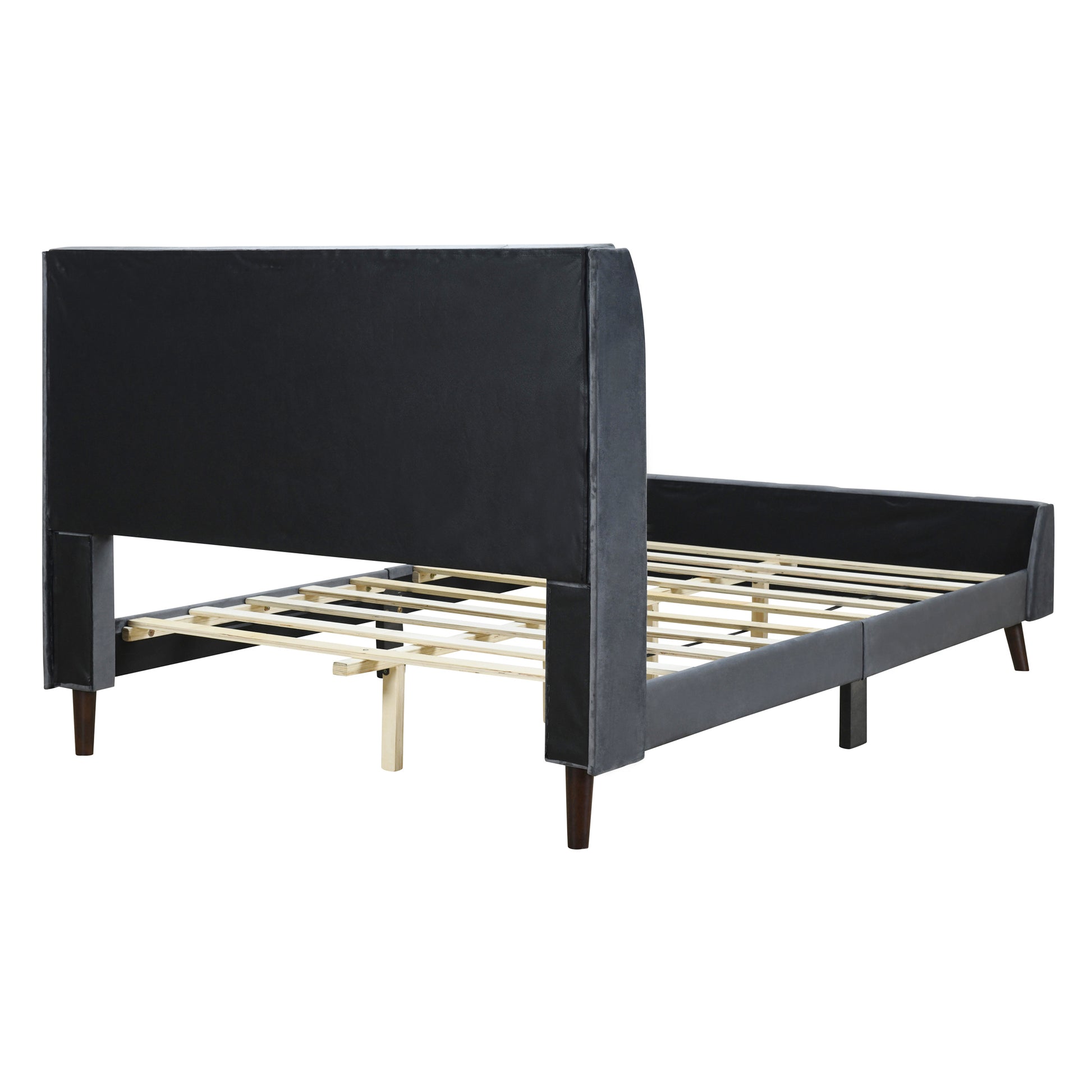 Full Size Upholstered Platform Bed, Velvet, Gray Gray Upholstered