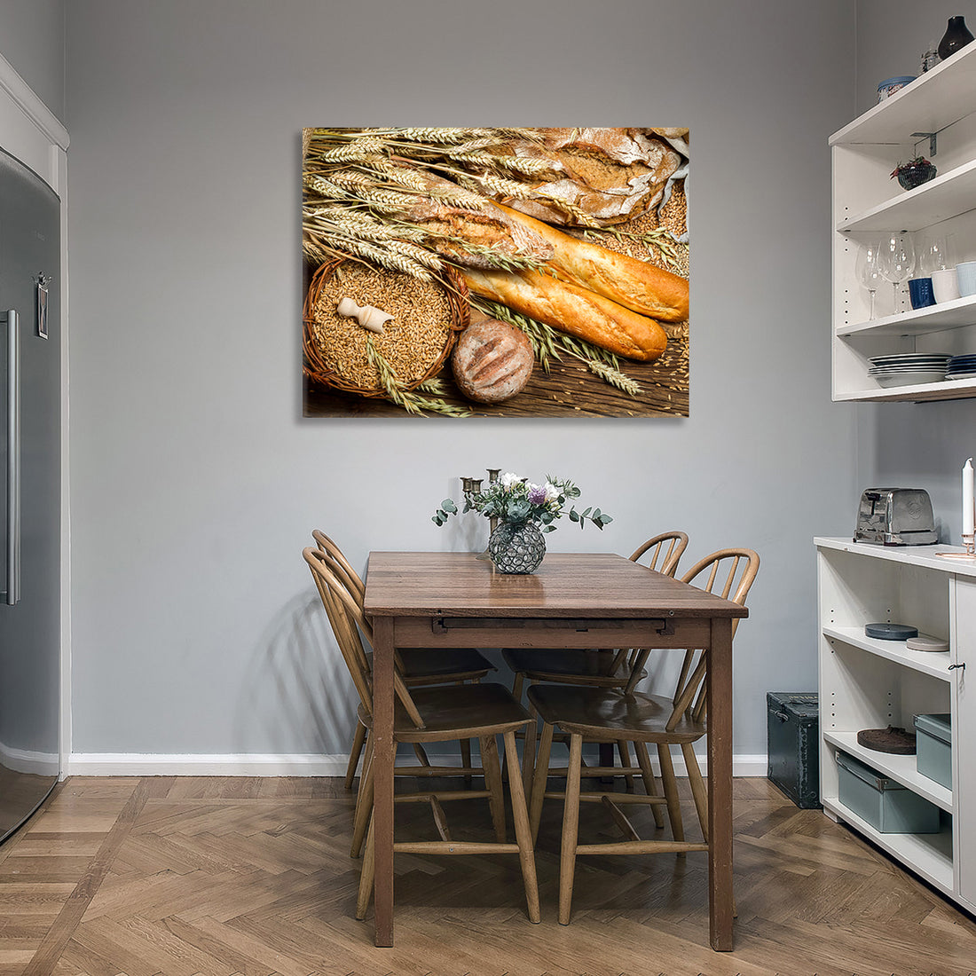 Framed Canvas Wall Art Decor Bread Painting, Still Life Bread&Wheat Painting Decoration For Restrant, Kitchen, Dining Room, Office Living Room, Bedroom Decor Ready To Hang Rectangle Framed Multicolor Oversized 41In Canvas