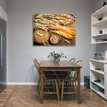 Framed Canvas Wall Art Decor Bread Painting, Still Life Bread&Wheat Painting Decoration For Restrant, Kitchen, Dining Room, Office Living Room, Bedroom Decor Ready To Hang Rectangle Framed Multicolor Oversized 41In Canvas