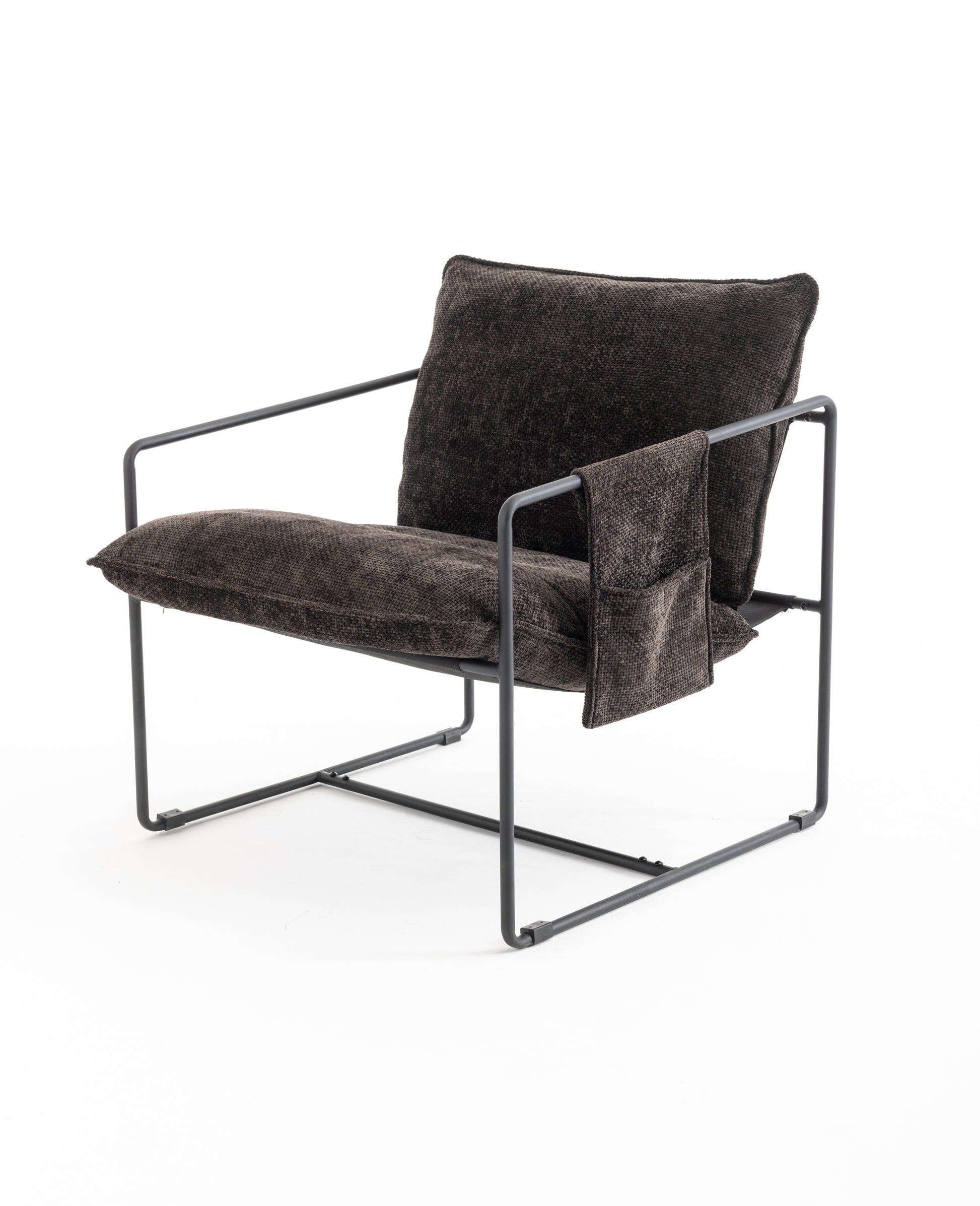 2 Chairs In 1 Box, Upholstered Hanging Armchair With Arm Pocket Metal Frame, Crushed Foam Cushions And Skin Friendly Braid For Living Room And Bedroom. Dark Gray Dark Grey Metal